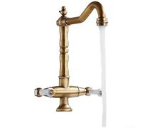 Rubinetto da bagno retrò in ottone anticato con doppia manopola per lavabo in ceramica, beccuccio girevole a 360 gradi, struttura in rame massiccio, flusso d'acqua morbido (stile antico)