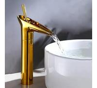 Rubinetto da Bagno Rubinetto Cascata Alto Monocomando A Leva Singola per Lavabo Acqua Calda E Fredda Colore Oro