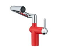 Rubinetto da Bagno Rubinetto da Bagno A 3 Modalità Miscelatore per Lavabo Girevole 360° Regolabile Acqua Calda E Fredda Montaggio Su Piano Ottone Rosso + Cromo