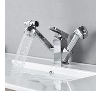 Rubinetto da Bagno Rubinetto Miscelatore per Lavabo con Doccetta Estraibile Pistola A Spruzzo Ottone Rotazione Multi-Orientamento Acqua Calda E Fredda Rubinetto Multifunzione per Lavabo da Bagno-F