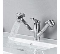 Rubinetto da Bagno Rubinetto Miscelatore per Lavabo con Doccetta Estraibile Pistola A Spruzzo Ottone Rotazione Multi-Orientamento Acqua Calda E Fredda Rubinetto Multifunzione per Lavabo da Bagno-H