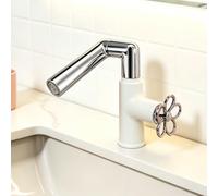 Rubinetto da Bagno Rubinetto per Lavabo A 2 Modalità Miscelatore Regolabile Girevole 360° per Acqua Calda E Fredda Monoforo In Ottone Bianco Latte + Cromo
