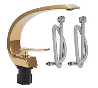 Rubinetto da Bagno, Rubinetto per Lavabo Curvo con 2 Tubo da 23,6in Acqua Calda e Fredda Rubinetto per Lavabo a Maniglia Singola in Ottone(Oro)