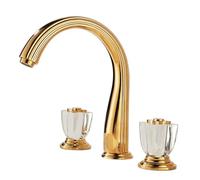 Rubinetto da Bagno Set Di 3 Miscelatori per Lavabo Dorati con Maniglia In Cristallo A Collo D'Oca per Bagno Oro