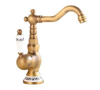 Rubinetto da bagno vintage girevole a 360 ° Miscelatore per lavabo monoforo rubinetto monoblocco ad arco alto rubinetto acqua calda e fredda Rame massiccio Design antico