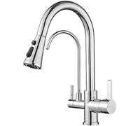 Rubinetto da cucina 3 in 1 con doppie maniglie e filtro per l'acqua, facile installazione, design moderno per la purificazione delle bevandePerfetto per uso domestico e ufficio