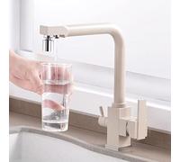 Rubinetto da cucina 3 in 1 con filtro per l'acqua, colore farina d'avena, miscelatore a doppia modalità, design a 2 leve, filtraggio senza sforzo per acqua potabile pulita, ideale per lavello della