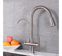 Rubinetto da cucina 3 in 1 con spruzzatore estraibile in acciaio inox spazzolato, rotazione a 360°, telescopico, per acqua calda e fredda, per lavello da cucina