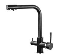Rubinetto da cucina a 3 vie, 3 in 1, per filtro dell'acqua, girevole a 360°, in rame placcato zinco, 2 leve per acqua potabile, con tubo da 60 cm, per lavello della cucina (nero)