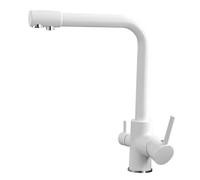 Rubinetto da cucina a 3 vie, 3 in 1, per filtro dell'acqua, girevole a 360°, in rame zincato, 2 leve per acqua potabile, con tubo da 60 cm, per lavello della cucina (bianco)