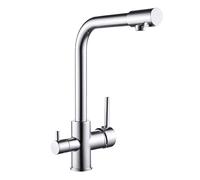 Rubinetto da cucina a 3 vie, 3 in 1, per filtro dell'acqua, girevole a 360°, in rame zincato, 2 leve per acqua potabile, con tubo da 60 cm, per lavello della cucina (argento cromato)