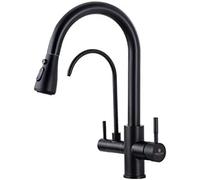 Rubinetto da cucina a 3 vie con doccetta estraibile 3 in 1, filtro per acqua potabile, purificatore d'aria, design ad arco alto, elegante finitura nera per cucine contemporanee