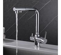 Rubinetto da cucina a 3 vie con doccetta estraibile, doppia manopola, miscelatore in ottone, design girevole, filtro dell'acqua finitura cromata, rubinetto moderno e funzionale per un facile utilizzo