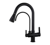 Rubinetto da cucina a 3 vie con doccetta estraibile e filtro dell'acqua Rubinetto miscelatore in ottone 2 maniglie design girevole moderno nero rubinetto per lavello da cucina 1 foro installazione