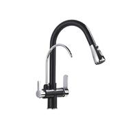 Rubinetto da cucina a 3 vie con doccetta estraibile, miscelatore a collo di cigno in oro e nero, rubinetto per lavello 3 in 1 per acqua potabile, per cucine moderne