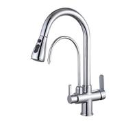 Rubinetto da Cucina A 3 Vie con Doccetta Estraibile, Miscelatore in Ottone con Filtro per L'Acqua E 2 Maniglie, Design Girevole A 1 Foro, Finitura Cromata, Aggiornamento Moderno della Cucina