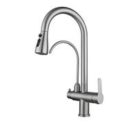 Rubinetto da cucina a 3 vie con doccetta estraibile Rubinetto for purificatore d'acqua calda e fredda rotante telescopico in acciaio inox spazzolato