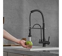 Rubinetto da Cucina a 3 Vie con doccetta Estraibile - Rubinetto Nero Girevole a 360°, Sistema di filtraggio dell'Acqua 3 in 1, Design a Spirale per Un Facile utilizzo e un'estetica