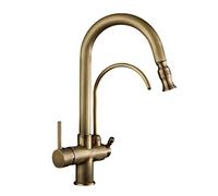 Rubinetto da Cucina a 3 Vie con doccetta Estraibile Rubinetto per lavabo Antico in Ottone Rubinetto per lavello da Cucina Girevole Acqua Calda e Fredda-a