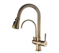 Rubinetto da Cucina a 3 Vie con doccetta Estraibile Rubinetto per lavabo Antico in Ottone Rubinetto per lavello da Cucina Girevole Acqua Calda e Fredda-b