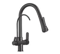 Rubinetto da Cucina a 3 Vie con doccetta Estraibile Rubinetto per lavabo Nero Rubinetto per lavello da Cucina Girevole a 360° in Ottone a 3 Vie