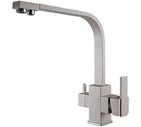 Rubinetto da cucina a 3 vie con filtro dell'acqua Colore farina d'avena Beccuccio girevole a 360 ° Doppia maniglia Miscelatore caldo e freddo Multi-funzione Rubinetto sottolavello per cucinare e bere