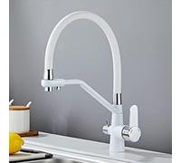 Rubinetto da cucina a 3 vie con filtro dell'acqua e purificatore ad arco alto 3 in 1, finitura bianca moderna per acqua potabile pulita, design elegante e facile installazione