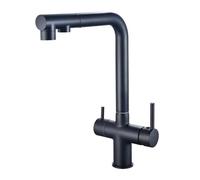 Rubinetto da cucina a 3 vie con filtro dell'acqua estraibile, 2 maniglie, design girevole, finitura cromata, rubinetto miscelatore in ottone perfetto per cucine moderne, facile installazione