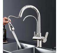 Rubinetto da cucina a 3 vie con finitura cromata girevole a 360°, design estraibile, compatibile con sistema ad osmosi, installazione a foro singolo, rubinetto moderno per lavello