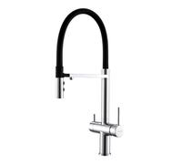 Rubinetto da cucina a 3 vie con finitura cromata, miscelatore per lavello a doppia maniglia, filtro per acqua potabile, rubinetto a 3 vie per lavello da cucina, rubinetto resistente ed elegante per