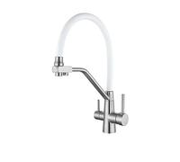 Rubinetto da cucina a 3 vie con grifos in acciaio inossidabile spazzolato a doppia leva a leva a 360 ° Cocina fregadero Osmosi Filtro acqua Beauty Comes