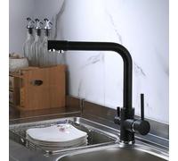 Rubinetto da cucina a 3 vie con osmosi inversa integrata, bocca girevole a 360°, finitura nera e cromata, perfetto per lavello e cucina