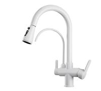 Rubinetto da cucina a 3 vie con rotazione a 360° Spruzzatore estraibile 2 modalità di spruzzo Rubinetto per lavello bianco per sistema di osmosi inversa Rubinetto per lavello da cucina regolabile