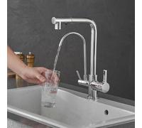 Rubinetto da cucina a 3 vie con spruzzatore estraibile 2 uscite filtro acqua girevole a 360° nero AQIONG Design moderno facile installazione durevole ed elegante