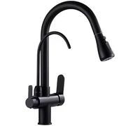 Rubinetto da cucina a 3 vie con spruzzatore estraibile, girevole a 360°, miscelatore acqua calda e fredda, design moderno, colore nero, ideale per sistema di osmosi del lavello, 2 modalità di spruzzo