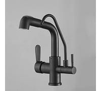 Rubinetto da cucina a 3 vie con spruzzatore estraibileMiscelatore a doppia modalitàDepuratore d'acquaElegante finitura neraFacile installazione Perfetto per cucine moderne