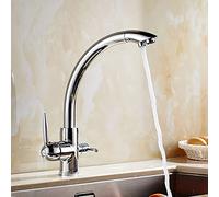 Rubinetto da cucina a 3 vie con struttura in ottone massiccio, filtro dell'acqua montato a ponte, finitura cromata moderna, rubinetto miscelatore per lavello per cucine eleganti