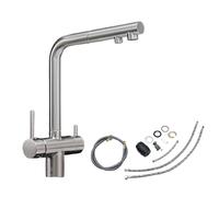 Rubinetto Da Cucina A 3 Vie con Tubo Flessibile Estraibile E Accessori for L'Installazione, Purificatore D'Acqua Rotante a 360°, Uscita Acqua a Doppia Modalità, Contiene Nucleo Valvola(Gold-plated)