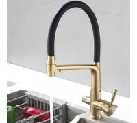 Rubinetto da cucina a 3 vie dorato Pull Down Sink Mixer Tap Doppia maniglia girevole Design elegante ed elegante perfetto per cucine moderne Facile installazione e funzionale.
