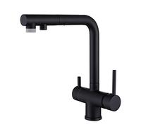 Rubinetto da cucina a 3 vie, estensibile, in ottone, con acqua calda e fredda, design girevole multifunzionale, finitura nera per una facile filtrazione dell'acqua e un uso versatile