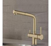 Rubinetto da cucina a 3 vie, estensibile, in ottone, telescopico, design girevole, foro singolo, finitura dorata, rubinetto da cucina moderno per un facile controllo dell'acqua e un uso versatile