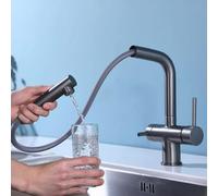 Rubinetto da cucina a 3 vie estraibile girevole in ottone miscelatore monoforo allungabile design telescopico finitura nera rubinetto da cucina moderno per un facile utilizzo e un aggiornamento