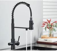 Rubinetto da cucina a 3 vie estraibile nero opaco girevole a 360° in ottone design moderno facile installazione durevole risparmio idrico perfetto per uso domestico e commerciale
