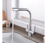 Rubinetto da cucina a 3 vie, girevole a 360°, cromato, con due leve per acqua potabile pura, rubinetto elegante e funzionale