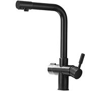Rubinetto da cucina a 3 vie, girevole a 360°, rubinetto 3 in 1, filtro dell'acqua per la casa, design elegante nero, perfetto per cucine moderne uscita acqua filtrata