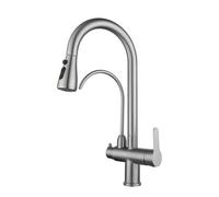 Rubinetto da cucina a 3 vie in acciaio inossidabile con spruzzatore estraibile, finitura spazzolata, rubinetto rotante per lavello per acqua calda e fredda, perfetto per cucine moderne Soluzione di