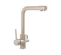 Rubinetto da cucina a 3 vie, in ottone, girevole a 360°, design a 2 leve, miscelatore 3 in 1 per sistemi di filtraggio dell'acqua, finitura beige, ideale per unità ad osmosi inversa