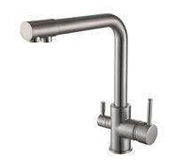Rubinetto da Cucina a 3 Vie in Ottone Spazzolato Rubinetto per Acqua Potabile a Triplo Flusso con Doppi Manici Elegante e Funzionale per Le cucine