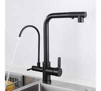 Rubinetto da cucina a 3 vie, multifunzione, in ottone, con spruzzatore girevole, filtro dell'acqua 3 in 1, elegante finitura nera, per cucine contemporanee