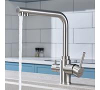 Rubinetto da cucina a 3 vie Oeegoo, 360 ° rubinetto girevole per acqua potabile con 2 leve, miscelatore da cucina per filtro dell'acqua, rubinetto per lavello